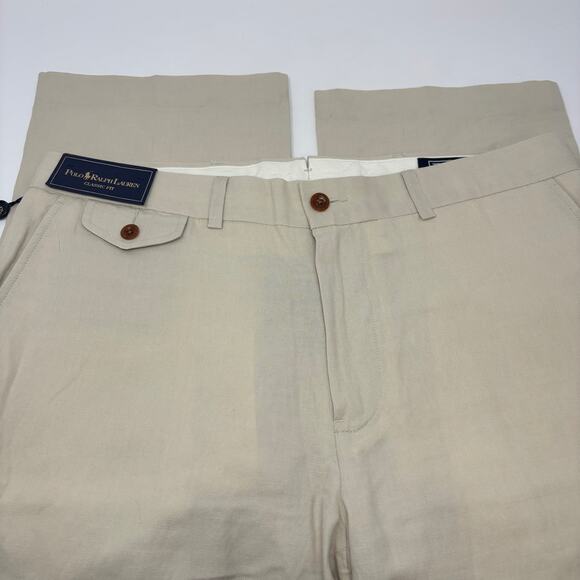 Polo Ralph Lauren Mens 32x30 Beige Linen Silk Blend Classic Fit Pants NWT - Picture 2 of 9